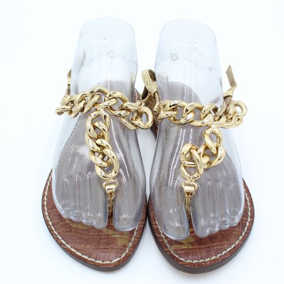 Sam Edelman Sandals Womens Size 5 Chunky Chain Gold Thong Flat Resort Y2K - Picture 2 of 5
